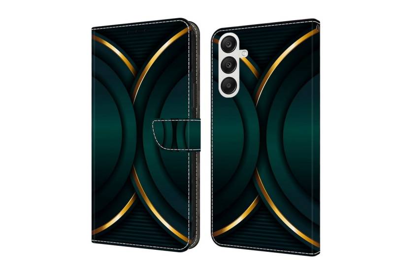 CLM-Tech Handytasche für Samsung Galaxy A36 5G Hülle aus PU-Leder Klapphülle (goldener Rand Kontur, Handyhülle mit Standfunktion - Wallet Flip Case inklusive Kartenfächer), Cover mit Magnetverschluss Samsung Galaxy A36 5G Schutzhülle von CLM-Tech