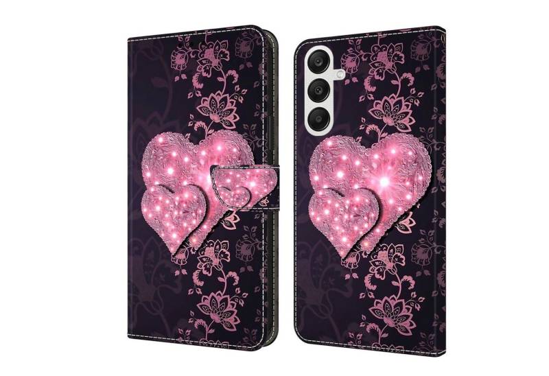 CLM-Tech Handytasche für Samsung Galaxy A36 5G Hülle aus PU-Leder Klapphülle (rosa Herzen, Handyhülle mit Standfunktion - Wallet Flip Case inklusive Kartenfächer), Cover mit Magnetverschluss Samsung Galaxy A36 5G Schutzhülle von CLM-Tech