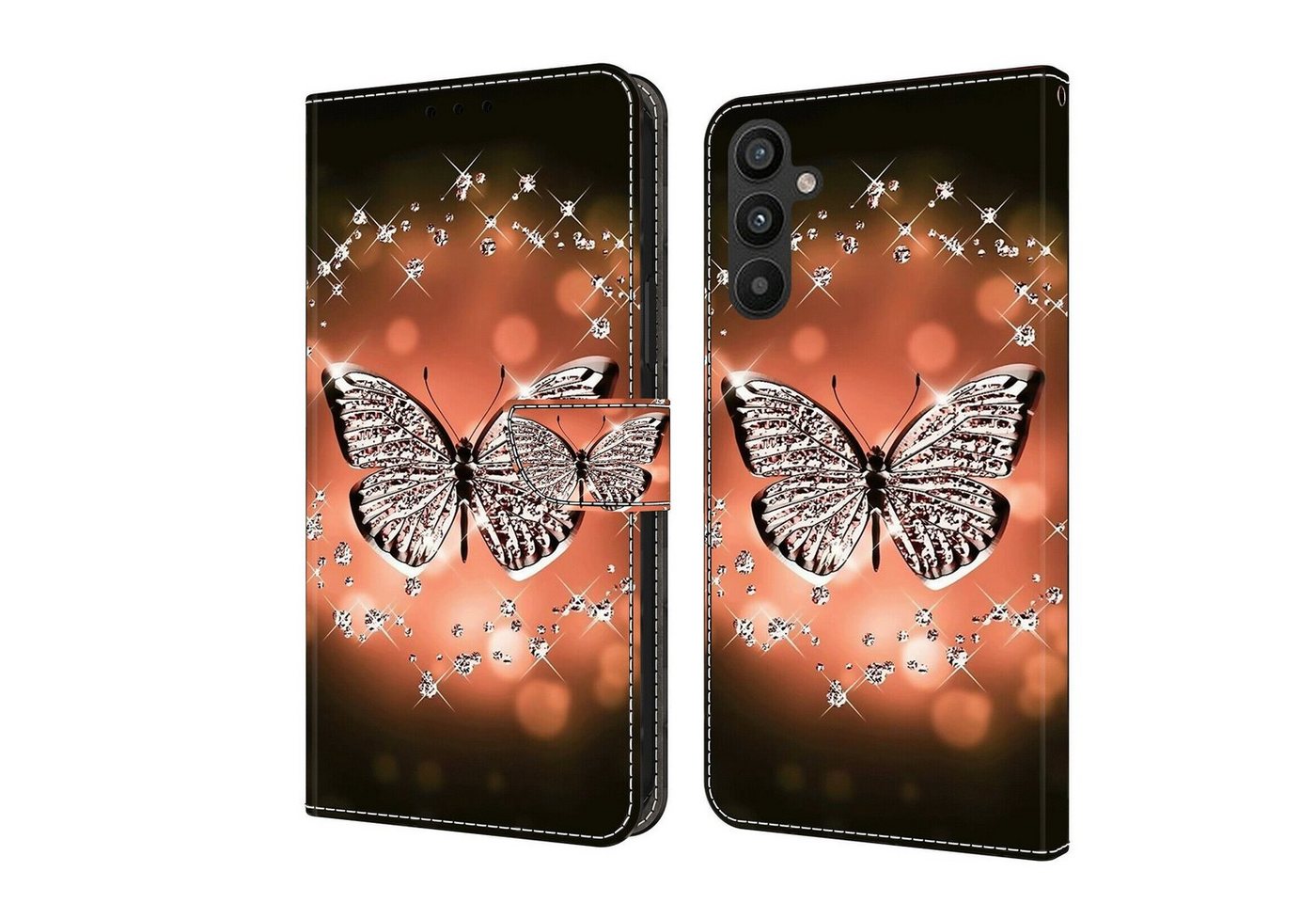 CLM-Tech Handytasche für Samsung Galaxy A54 5G Hülle aus Kunstleder Klapphülle (Schmetterling Diamanten Muster, Handyhülle Wallet Flip Case Cover Etui), Schutzhülle mit Standfunktion, Kartenfächer und Magnetverschluss von CLM-Tech