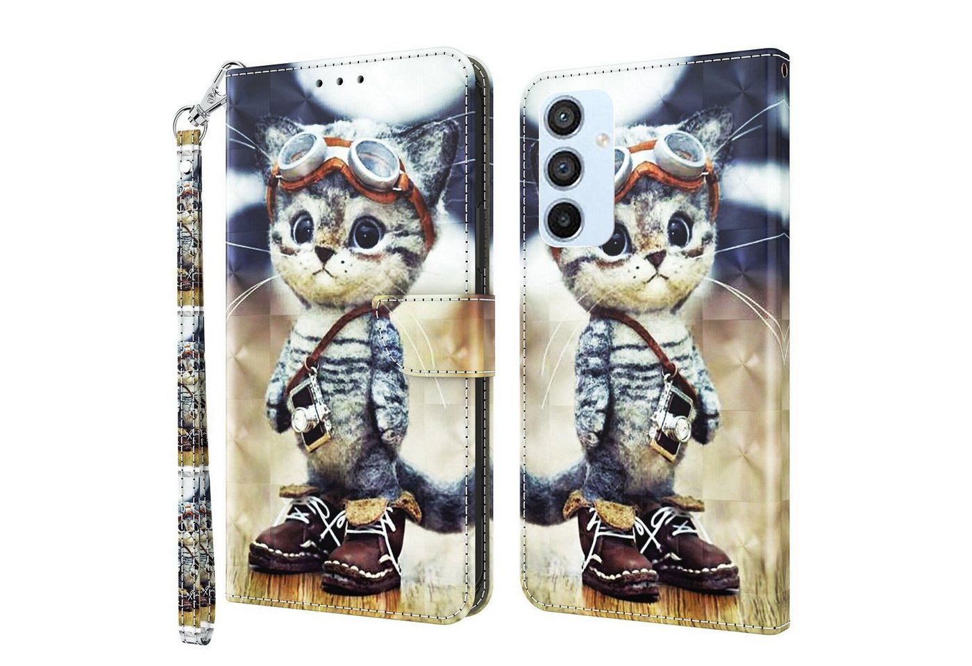 CLM-Tech Handytasche für Samsung Galaxy A54 5G Hülle aus Kunstleder Klapphülle (coole Katze, Handyhülle Wallet Flip Case Cover Etui), Schutzhülle mit Standfunktion, Kartenfächer und Magnetverschluss von CLM-Tech