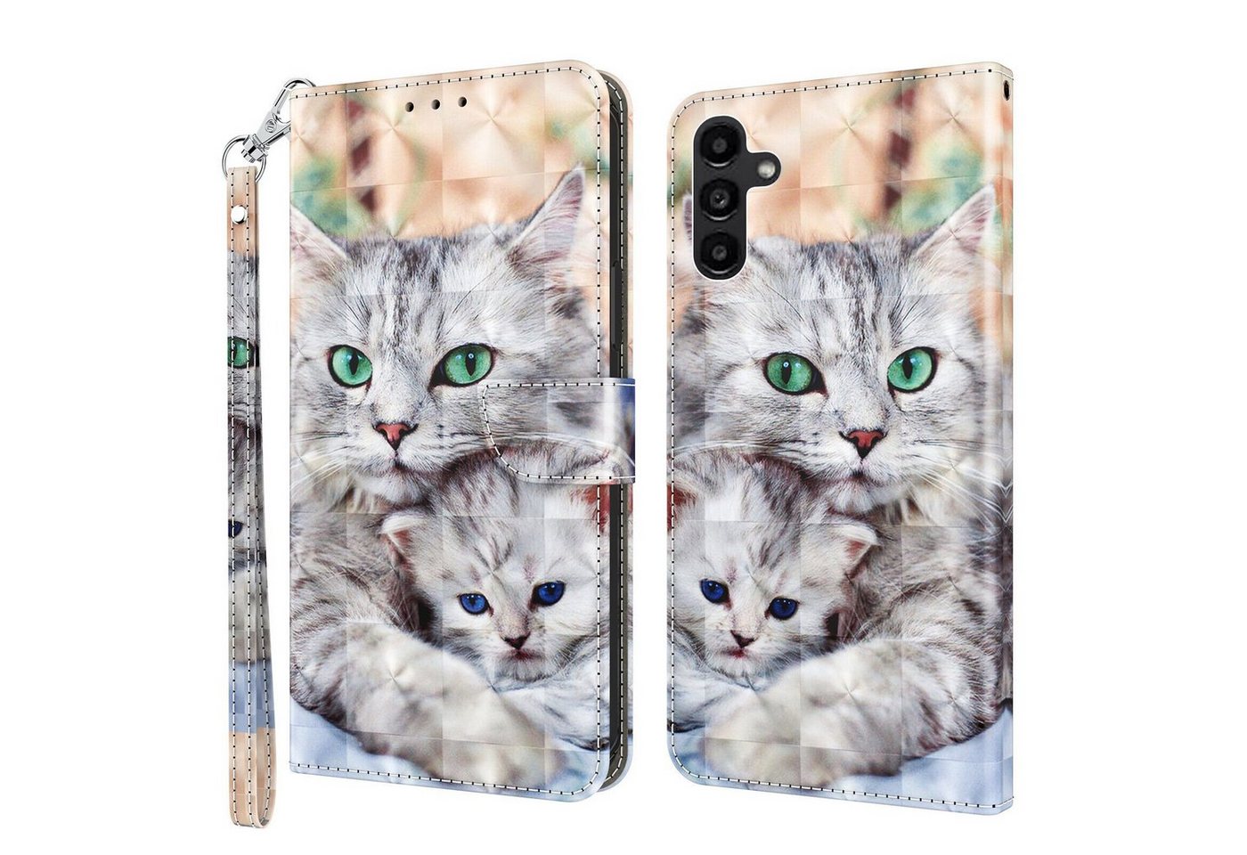 CLM-Tech Handytasche für Samsung Galaxy A55 5G Hülle - Tasche aus Kunstleder Klapphülle (Katze und Kätzchen, Handyhülle mit Standfunktion - Wallet Flip Case inklusive Kartenfächer), - Cover Etui mit Magnetverschluss - Galaxy A55 5G Schutzhülle von CLM-Tech