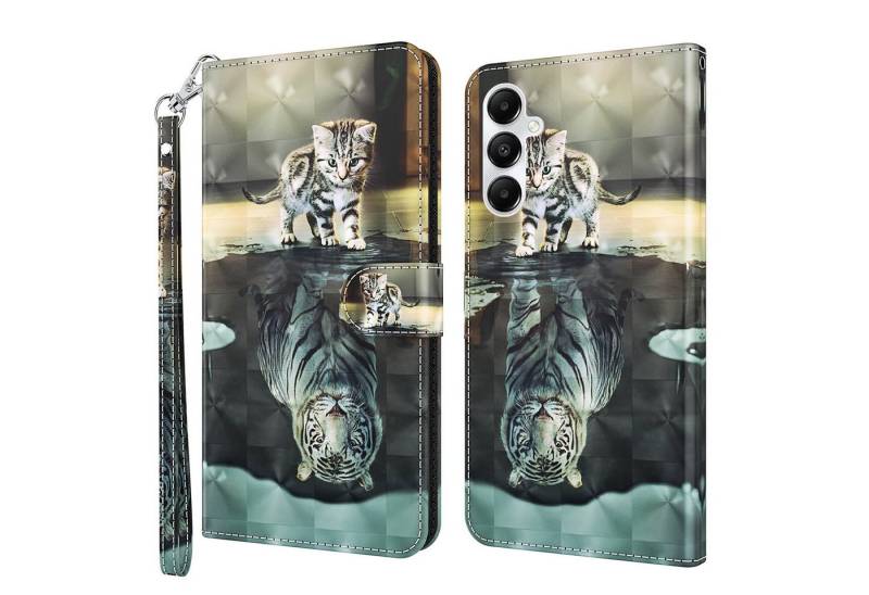 CLM-Tech Handytasche für Samsung Galaxy A56 5G Hülle aus PU-Leder Klapphülle (Katze Tiger, Handyhülle mit Standfunktion - Wallet Flip Case inklusive Kartenfächer), Cover mit Magnetverschluss Samsung Galaxy A56 5G Schutzhülle von CLM-Tech
