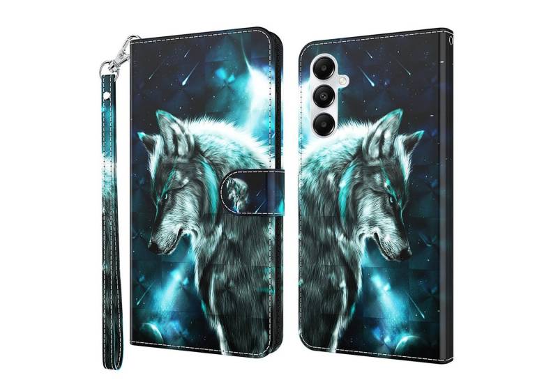 CLM-Tech Handytasche für Samsung Galaxy A56 5G Hülle aus PU-Leder Klapphülle (Wolf blau schwarz, Handyhülle mit Standfunktion - Wallet Flip Case inklusive Kartenfächer), Cover mit Magnetverschluss Samsung Galaxy A56 5G Schutzhülle von CLM-Tech