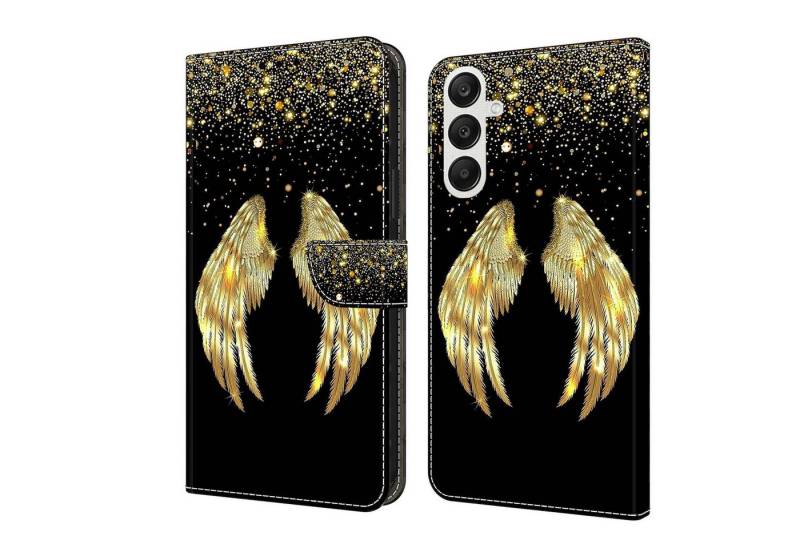 CLM-Tech Handytasche für Samsung Galaxy A56 5G Hülle aus PU-Leder Klapphülle (goldene Flügel, Handyhülle mit Standfunktion - Wallet Flip Case inklusive Kartenfächer), Cover mit Magnetverschluss Samsung Galaxy A56 5G Schutzhülle von CLM-Tech
