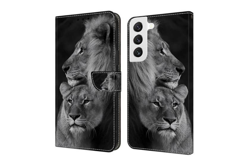 CLM-Tech Handytasche für Samsung Galaxy S24 / S25 Hülle Klapphülle (Löwe schwarz grau, Handyhülle Wallet Flip Case Cover Etui), Schutzhülle mit Standfunktion, Kartenfächer, und Magnetverschluss von CLM-Tech