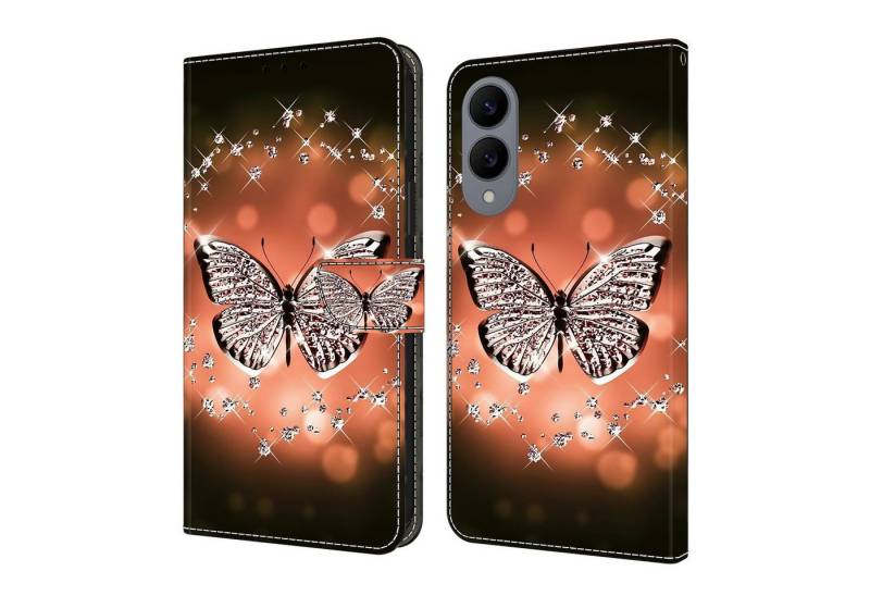 CLM-Tech Handytasche für Samsung Galaxy S25 Edge Hülle aus PU-Leder Klapphülle (Schmetterling Diamanten Muster, Handyhülle mit Standfunktion - Wallet Flip Case inklusive Kartenfächer), Cover Magnetverschluss - Samsung Galaxy S25 Edge Schutzhülle von CLM-Tech