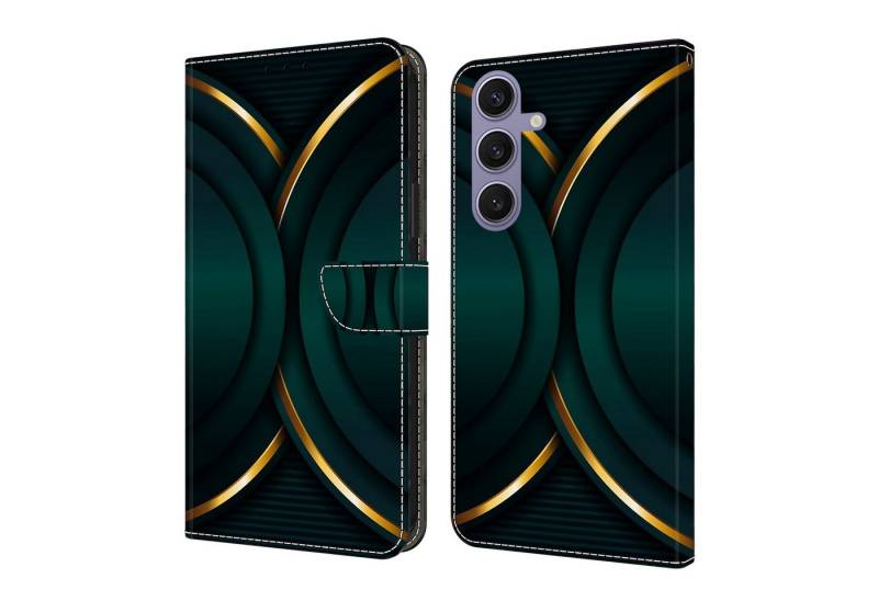 CLM-Tech Handytasche für Samsung Galaxy S25 Hülle aus PU-Leder Klapphülle (goldener Rand Kontur, Handyhülle mit Standfunktion - Wallet Flip Case inklusive Kartenfächer), Cover mit Magnetverschluss - Samsung Galaxy S25 Schutzhülle von CLM-Tech