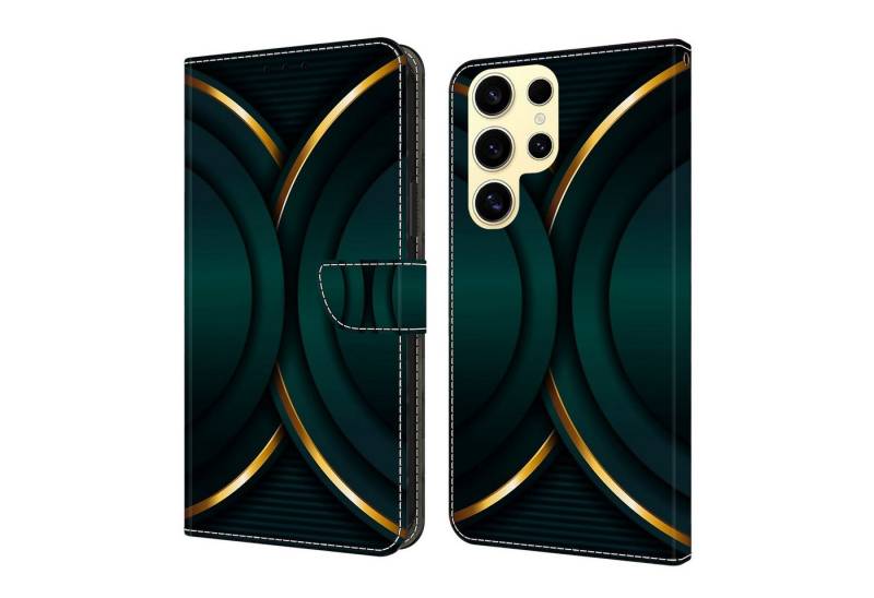 CLM-Tech Handytasche für Samsung Galaxy S25 Ultra Hülle aus PU-Leder Klapphülle (goldener Rand Kontur, Handyhülle mit Standfunktion - Wallet Flip Case inklusive Kartenfächer), Cover Magnetverschluss - Samsung Galaxy S25 Ultra 6,8 Zoll Schutzhülle von CLM-Tech