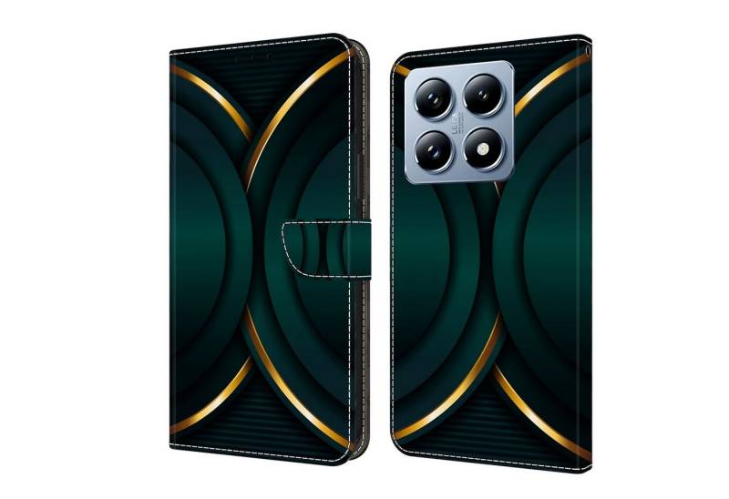 CLM-Tech Handytasche für Xiaomi 14t Pro Hülle aus Kunstleder Klapphülle (goldener Rand Kontur, Handyhülle mit Standfunktion - Wallet Flip Case inklusive Kartenfächer), - Cover mit Magnetverschluss - Xiaomi 14t Pro Schutzhülle von CLM-Tech