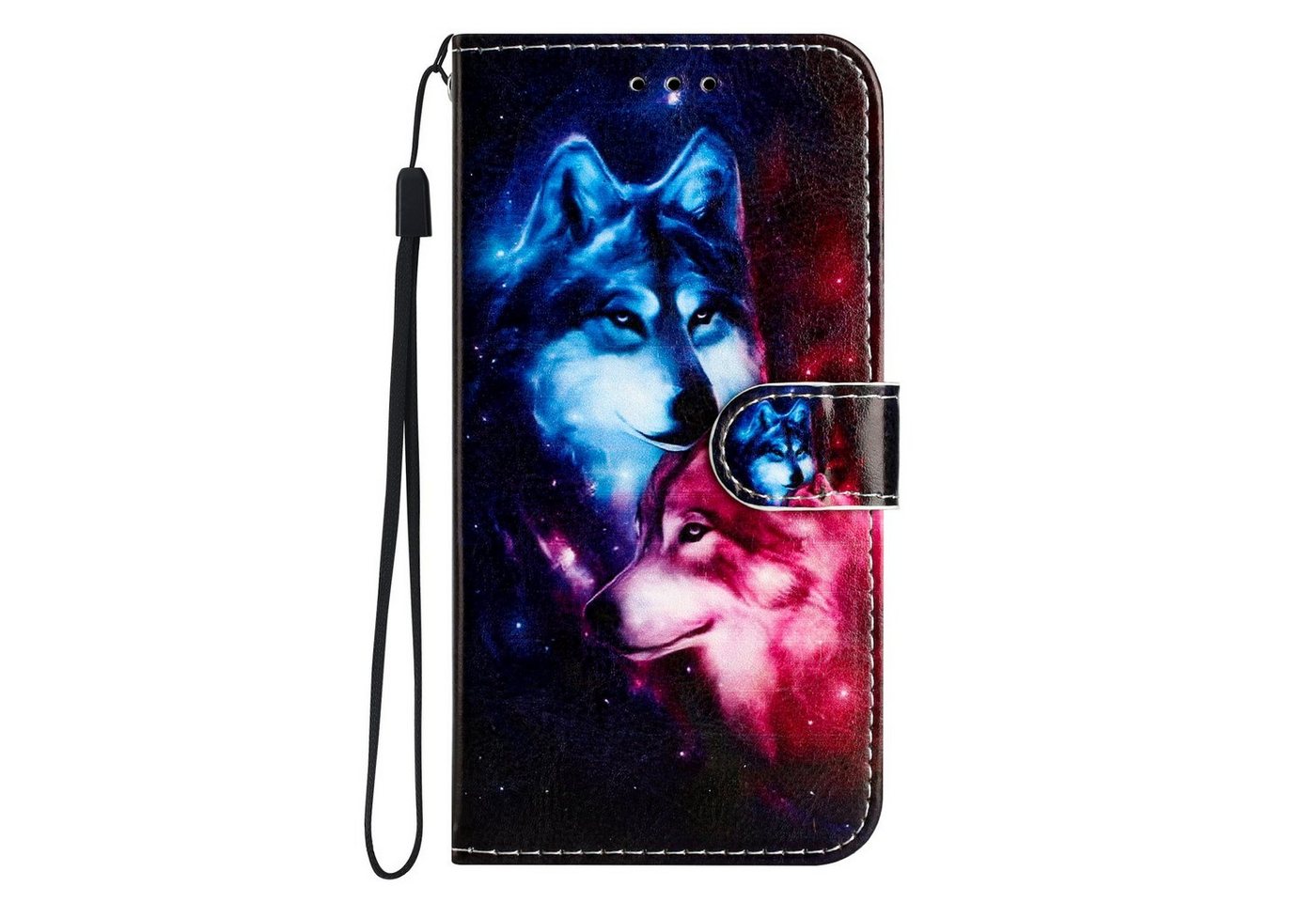 CLM-Tech Handytasche für Xiaomi Redmi Note 12 Pro 5G Hülle Tasche aus Kunstleder Klapphülle (Wolf Pärchen, Handyhülle Wallet Flip Case Cover Etui), Schutzhülle mit Standfunktion, Kartenfächer, und Magnetverschluss von CLM-Tech