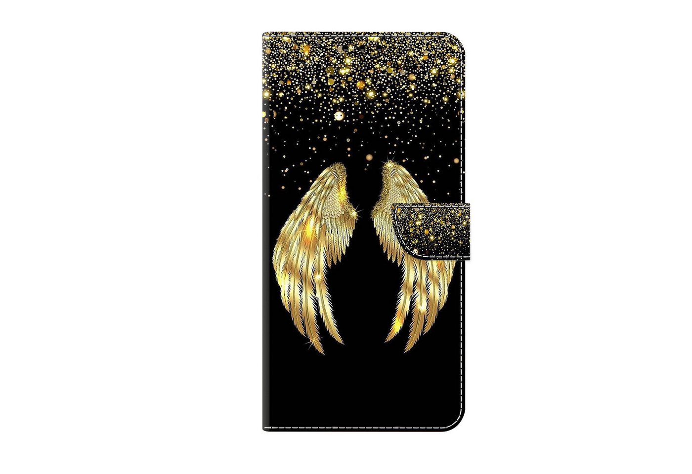 CLM-Tech Handytasche für Xiaomi Redmi Note 12 Pro 5G Hülle Tasche aus Kunstleder Klapphülle (schwarz goldene Flügel, Handyhülle Wallet Flip Case Cover Etui), Schutzhülle mit Standfunktion, Kartenfächer, und Magnetverschluss von CLM-Tech