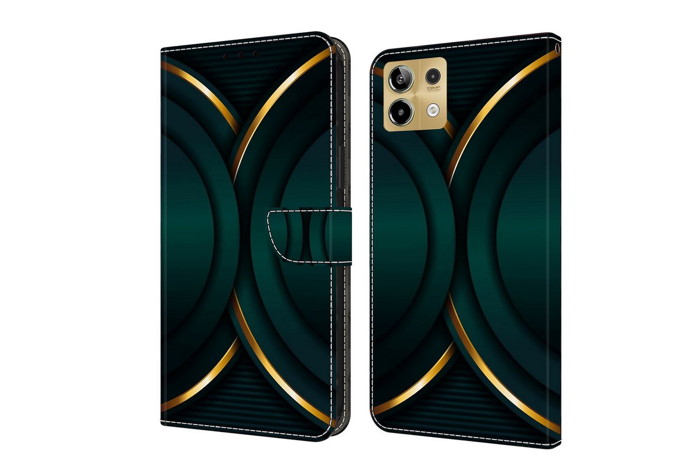 CLM-Tech Handytasche für Xiaomi Redmi Note 13 5G Hülle - Tasche aus Kunstleder Klapphülle (schwarz - goldener Rand Kontur, Handyhülle mit Standfunktion - Wallet Flip Case inklusive Kartenfächer), - Cover Etui mit Magnetverschluss - Redmi Note 13 5G Schutzhülle von CLM-Tech