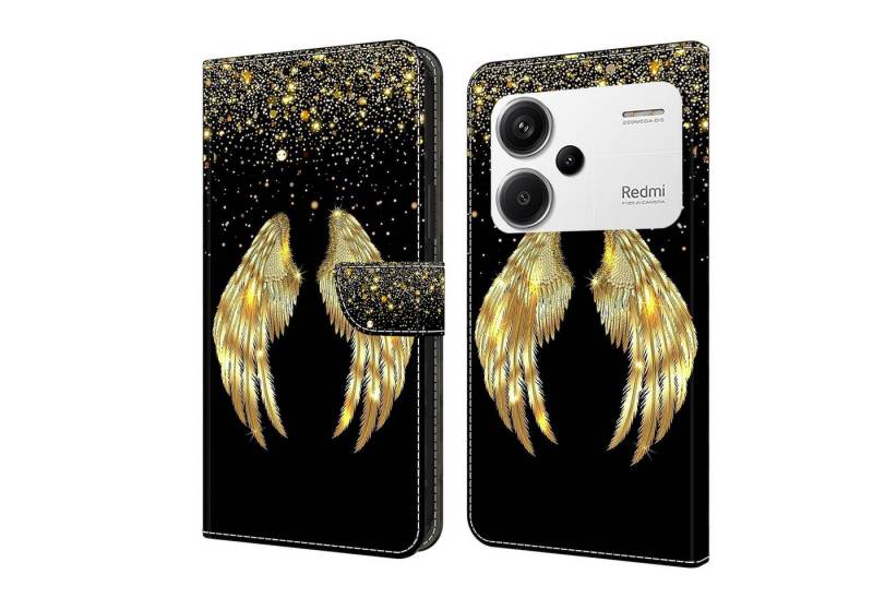 CLM-Tech Handytasche für Xiaomi Redmi Note 13 Pro Plus 5G Hülle aus Kunstleder Klapphülle (goldene Flügel, Handyhülle mit Standfunktion - Wallet Flip Case inklusive Kartenfächer), - Cover mit Magnetverschluss - Redmi Note 13 Pro+ 5G Schutzhülle von CLM-Tech