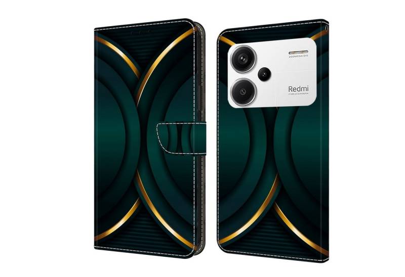 CLM-Tech Handytasche für Xiaomi Redmi Note 13 Pro Plus 5G Hülle aus Kunstleder Klapphülle (goldener Rand Kontur, Handyhülle mit Standfunktion - Wallet Flip Case inklusive Kartenfächer), - Cover mit Magnetverschluss - Redmi Note 13 Pro+ 5G Schutzhülle von CLM-Tech