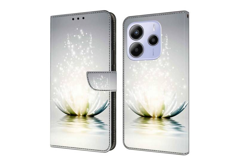 CLM-Tech Handytasche für Xiaomi Redmi Note 14 4G Hülle aus PU-Leder Klapphülle (Lotus Lampe, Handyhülle mit Standfunktion - Wallet Flip Case inklusive Kartenfächer), Cover mit Magnetverschluss Schutzhülle von CLM-Tech