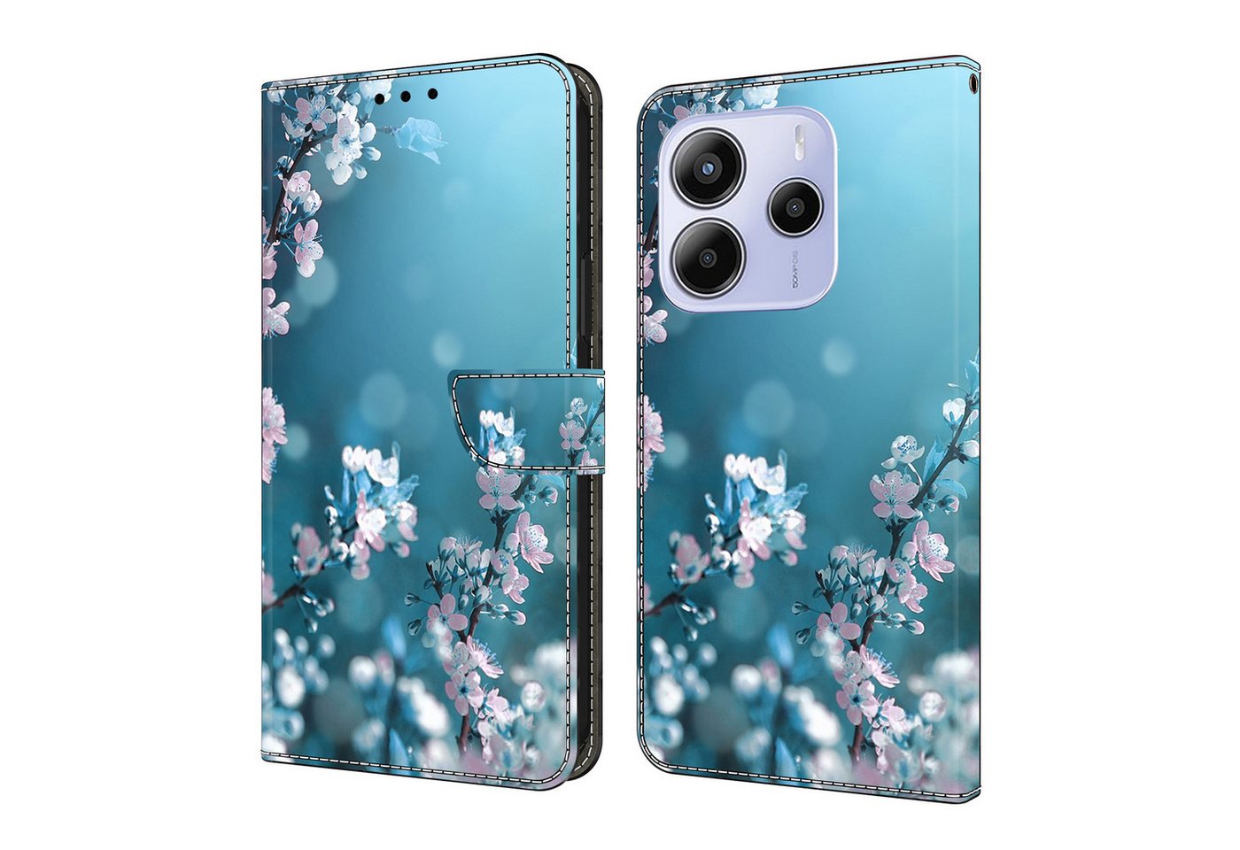 CLM-Tech Handytasche für Xiaomi Redmi Note 14 4G Hülle aus PU-Leder Klapphülle (Pflaumenblüte blau, Handyhülle mit Standfunktion - Wallet Flip Case inklusive Kartenfächer), Cover mit Magnetverschluss Schutzhülle von CLM-Tech