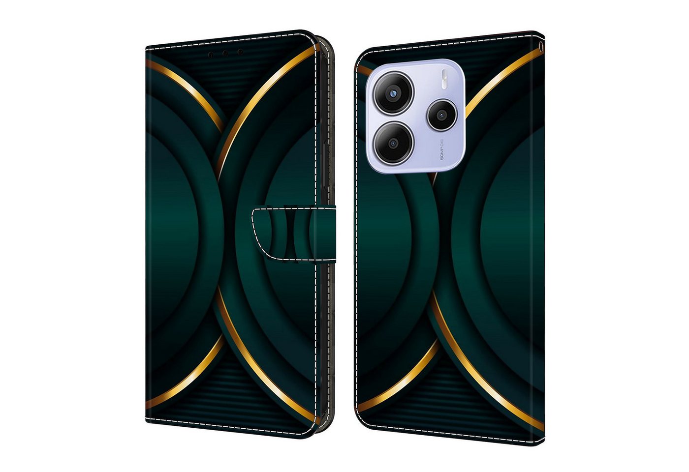 CLM-Tech Handytasche für Xiaomi Redmi Note 14 4G Hülle aus PU-Leder Klapphülle (goldener Rand Kontur, Handyhülle mit Standfunktion - Wallet Flip Case inklusive Kartenfächer), Cover mit Magnetverschluss Schutzhülle von CLM-Tech