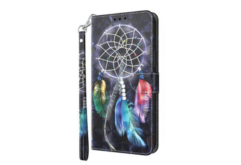 CLM-Tech Handytasche für Xiaomi Redmi Note 14 PRO 5G Hülle aus PU-Leder Klapphülle (Traumfänger schwarz bunt, Handyhülle mit Standfunktion - Wallet Flip Case inklusive Kartenfächer), Cover mit Magnetverschluss - Xiaomi Redmi Note 14 Pro 5G Schutzhülle von CLM-Tech