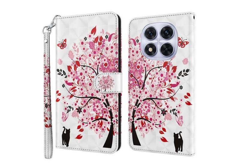 CLM-Tech Handytasche für Xiaomi Redmi Note 14 PRO 5G Hülle aus PU-Leder Klapphülle (Baum rosa weiß, Handyhülle mit Standfunktion - Wallet Flip Case inklusive Kartenfächer), Cover mit Magnetverschluss für Xiaomi Redmi Note 14 Pro 5G / 4G von CLM-Tech