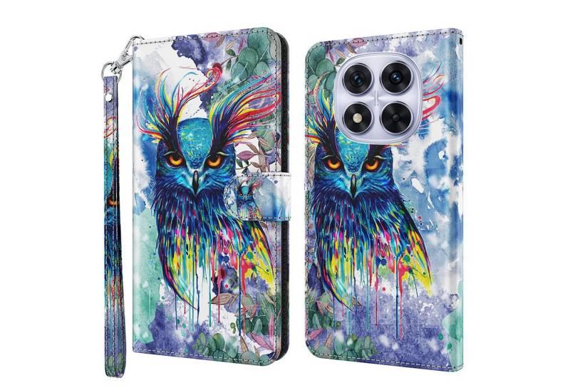 CLM-Tech Handytasche für Xiaomi Redmi Note 14 PRO 5G Hülle aus PU-Leder Klapphülle (Eule bunt, Handyhülle mit Standfunktion - Wallet Flip Case inklusive Kartenfächer), Cover mit Magnetverschluss für Xiaomi Redmi Note 14 Pro 5G / 4G von CLM-Tech