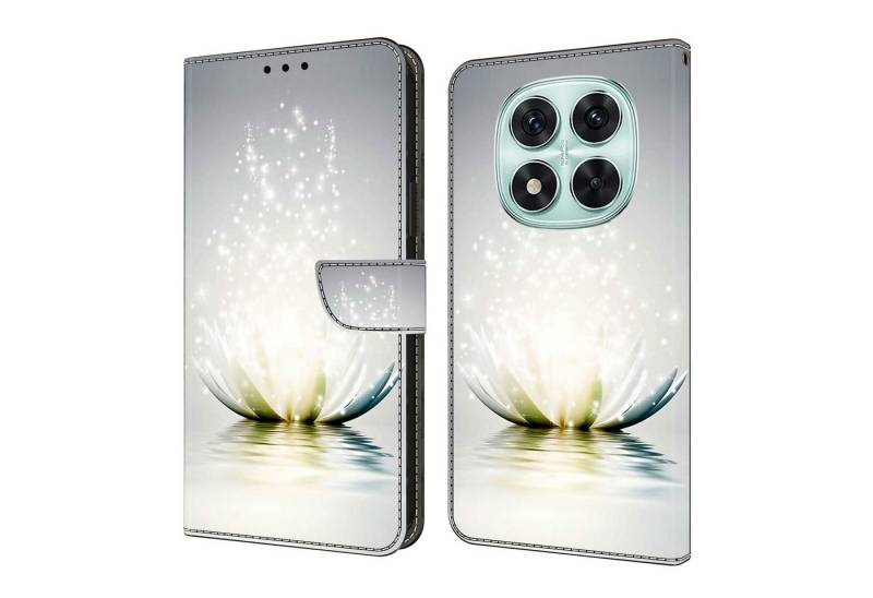 CLM-Tech Handytasche für Xiaomi Redmi Note 14 PRO 5G Hülle aus PU-Leder Klapphülle (Lotus Lampe, Handyhülle mit Standfunktion - Wallet Flip Case inklusive Kartenfächer), Cover mit Magnetverschluss für Xiaomi Redmi Note 14 Pro 5G / 4G von CLM-Tech