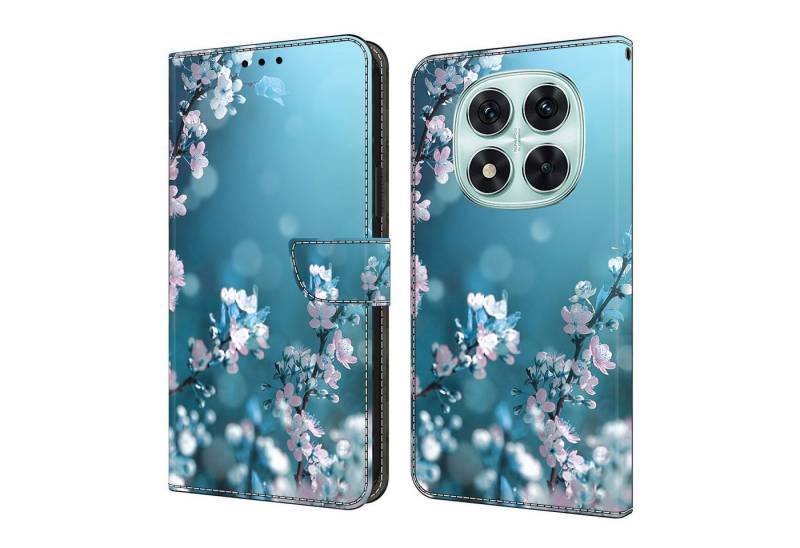 CLM-Tech Handytasche für Xiaomi Redmi Note 14 PRO 5G Hülle aus PU-Leder Klapphülle (Pflaumenblüte blau, Handyhülle mit Standfunktion - Wallet Flip Case inklusive Kartenfächer), Cover mit Magnetverschluss für Xiaomi Redmi Note 14 Pro 5G / 4G von CLM-Tech