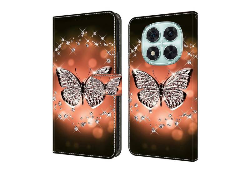 CLM-Tech Handytasche für Xiaomi Redmi Note 14 PRO 5G Hülle aus PU-Leder Klapphülle (Schmetterling Diamanten Muster, Handyhülle mit Standfunktion - Wallet Flip Case inklusive Kartenfächer), Cover mit Magnetverschluss für Xiaomi Redmi Note 14 Pro 5G / 4G von CLM-Tech