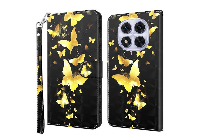CLM-Tech Handytasche für Xiaomi Redmi Note 14 PRO 5G Hülle aus PU-Leder Klapphülle (Schmetterlinge gold schwarz, Handyhülle mit Standfunktion - Wallet Flip Case inklusive Kartenfächer), Cover mit Magnetverschluss für Xiaomi Redmi Note 14 Pro 5G / 4G von CLM-Tech