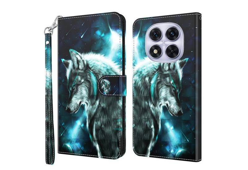 CLM-Tech Handytasche für Xiaomi Redmi Note 14 PRO 5G Hülle aus PU-Leder Klapphülle (Wolf blau schwarz, Handyhülle mit Standfunktion - Wallet Flip Case inklusive Kartenfächer), Cover mit Magnetverschluss für Xiaomi Redmi Note 14 Pro 5G / 4G von CLM-Tech