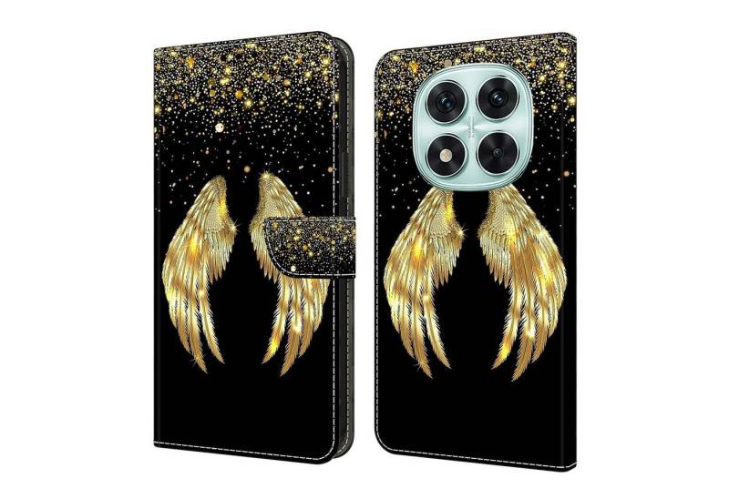 CLM-Tech Handytasche für Xiaomi Redmi Note 14 PRO 5G Hülle aus PU-Leder Klapphülle (goldene Flügel, Handyhülle mit Standfunktion - Wallet Flip Case inklusive Kartenfächer), Cover mit Magnetverschluss für Xiaomi Redmi Note 14 Pro 5G / 4G von CLM-Tech