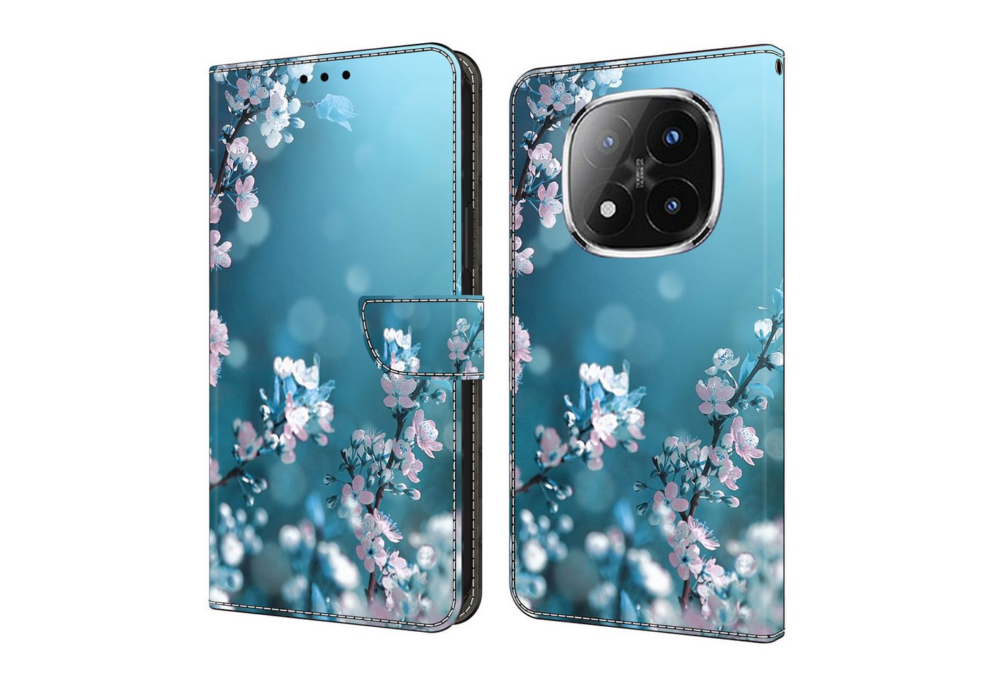 CLM-Tech Handytasche für Xiaomi Redmi Note 14 Pro PLUS 5G Hülle aus PU-Leder Klapphülle (Pflaumenblüte blau, Handyhülle mit Standfunktion - Wallet Flip Case inklusive Kartenfächer), Cover mit Magnetverschluss Xiaomi Redmi Note 14 Pro+ Schutzhülle von CLM-Tech