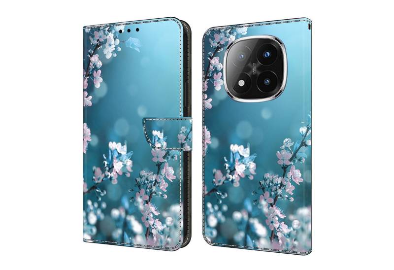 CLM-Tech Handytasche für Xiaomi Redmi Note 14 Pro PLUS 5G Hülle aus PU-Leder Klapphülle (Pflaumenblüte blau, Handyhülle mit Standfunktion - Wallet Flip Case inklusive Kartenfächer), Cover mit Magnetverschluss Xiaomi Redmi Note 14 Pro+ Schutzhülle von CLM-Tech