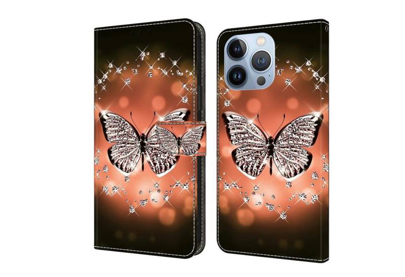 CLM-Tech Handytasche für iPhone 16 Pro Max Hülle aus Kunstleder Klapphülle (Schmetterling Diamanten Muster, Handyhülle mit Standfunktion - Wallet Flip Case inklusive Kartenfächer), - Cover mit Magnetverschluss - iPhone 16 Pro Max 6,9 Zoll Schutzhülle von CLM-Tech