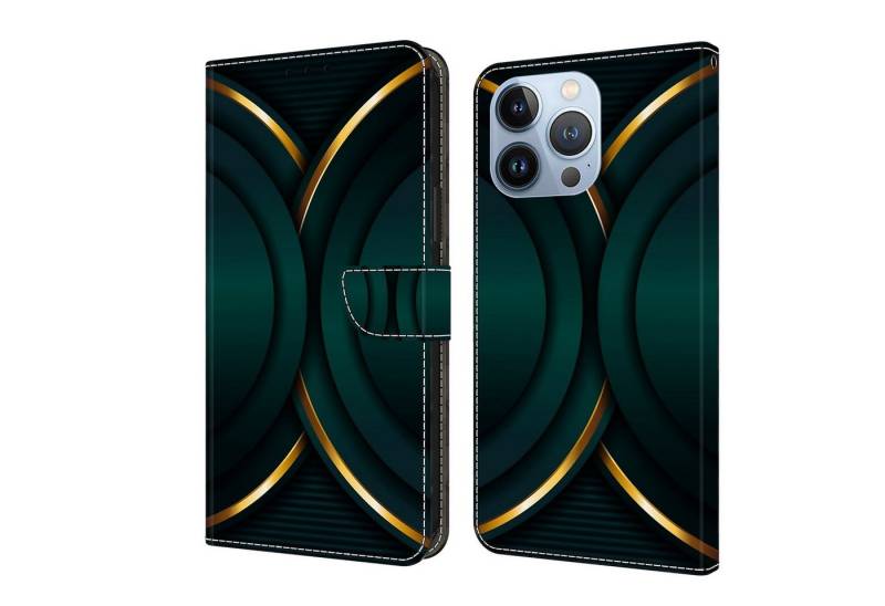 CLM-Tech Handytasche für iPhone 16 Pro Max Hülle aus Kunstleder Klapphülle (goldener Rand Kontur, Handyhülle mit Standfunktion - Wallet Flip Case inklusive Kartenfächer), - Cover mit Magnetverschluss - iPhone 16 Pro Max 6,9 Zoll Schutzhülle von CLM-Tech