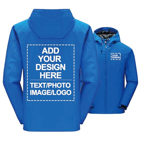 Benutzerdefinierte wasserdichte Softshelljacke für Herren DIY-Geschenk Vorderseite und Rückseite Druck personalisiertes Logo Text Foto Arbeitskleidung Fahrrad-Regenmantel, blue-xx_l von CLMETHE