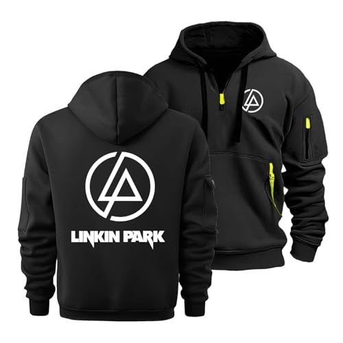 CLMETHE Herren-Sweatshirt mit halbem Reißverschluss für Linkin Park Kapuzenpullover, Sportbekleidung, Trainingsanzug, Outdoor, lässig, lockerer Mantel mit Taschen,A-4XL von CLMETHE