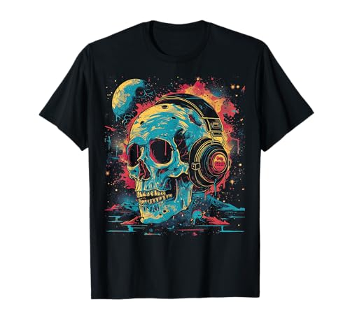 Cosmic Skull DJ | Herren Damen T-Shirt (S-6XL) | Grafik T-Shirt von CLOMOB