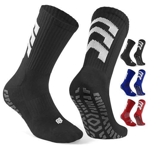 CLOSEMATE 3 Paar Fußball Socken Herren Grip Football Socks Anti-Rutsch Fußballsocken Sportsocken Für Basketball Laufen Pilates Yoga 39-42 1Schwarz 1Blau 1Rot M von CLOSEMATE