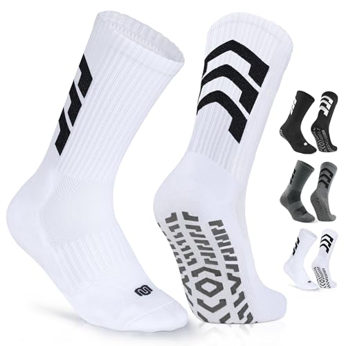 CLOSEMATE 3 Paar Fußball Socken Herren Grip Football Socks Anti-Rutsch Fußballsocken Sportsocken Für Basketball Laufen Pilates Yoga 39-42 1Schwarz 1Grau 1Weiß M von CLOSEMATE