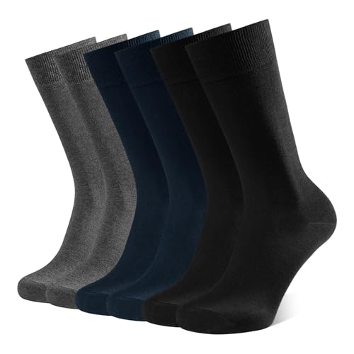 CLOSEMATE 6 Paar Business Socken Herren 39-42 43-46 Anzugsocken Herrensocken Atmungsaktive Baumwolle Herrenstrümpfe Lange Strümpfe Baumwollsocken für Männer 2Schwarz 2Navyblau 2Dunkelgrau L von CLOSEMATE