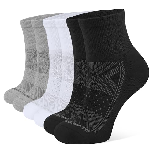 CLOSEMATE 6 Paar Sneaker Socken Damen Sportsocken Kurzesocken Baumwolle Gepolsterte Elastische Halbsocken Laufsocken Knöchelsocken Activewear Quarter Sport Socks 35-38 2Schwarz 2Weiß 2Grau S von CLOSEMATE