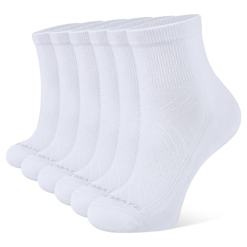 CLOSEMATE 6 Paar Sneaker Socken Damen Sportsocken Kurzesocken Baumwolle Gepolsterte Elastische Halbsocken Laufsocken Knöchelsocken Activewear Quarter Sport Socks 35-38 Reinweiß S von CLOSEMATE