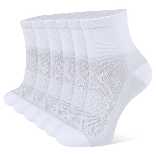 CLOSEMATE 6 Paar Sneaker Socken Damen Sportsocken Kurzesocken Baumwolle Gepolsterte Elastische Halbsocken Laufsocken Knöchelsocken Activewear Quarter Sport Socks 39-42 Weiß M von CLOSEMATE