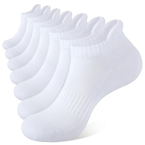 CLOSEMATE 7 Paar Sneaker Socken Herren Damen Kurze Gepolsterte Laufsocken Sportsocken aus Baumwolle Atmungsaktive Sneakersocken Running Ankle Socks Weiße 35-38 S von CLOSEMATE