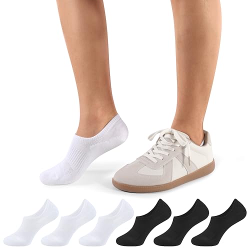 CLOSEMATE Sneaker Socken Damen 35-38 39-42 Füßlinge Sommer Füsslinge Baumwolle Gepolsterte Freizeitsocken Sneakesocken Kurzsocken Rutschfestes Silikon Atmungsaktiv 3Schwarz 3Weiß S von CLOSEMATE