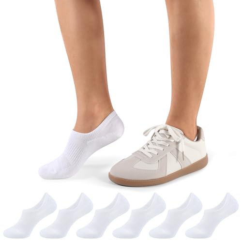 CLOSEMATE Sneaker Socken Damen 35-38 39-42 Füßlinge Füsslinge Baumwolle Gepolsterte Freizeitsocken Sneakesocken Kurzsocken Rutschfestes Silikon Atmungsaktiv 6Weiß M von CLOSEMATE