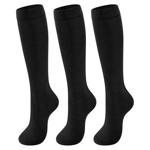 CLOSEMATE Kniestrümpfe Damen Lange Socken Kniehoch Reisesocken Kompressionsstrümpfe Stützstrümpfe Stützkniestrümpfe mit Komfortbund Baumwolle 35-38 S 3Schwarz von CLOSEMATE
