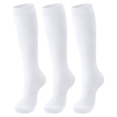 CLOSEMATE Kniestrümpfe Damen Lange Socken Kniehoch Reisesocken Kompressionsstrümpfe Stützstrümpfe Stützkniestrümpfe mit Komfortbund Baumwolle 35-38 S 3Weiß von CLOSEMATE