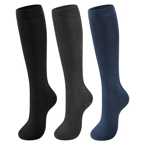 CLOSEMATE Kniestrümpfe Damen Lange Socken Kniehoch Reisesocken Kompressionsstrümpfe Stützstrümpfe Stützkniestrümpfe mit Komfortbund Baumwolle 39-42 M 1Schwarz 1Dunkelgrau 1Navy Blau von CLOSEMATE