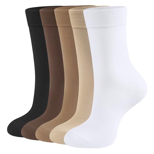 CLOSEMATE Socken Damen Baumwolle Damensocken mit Komfortbund Klassische Socken Baumwollsocken Freizeitsocken 39-42 M 1Schwarz+1Weiß+1Beige+1Khaki+1Kaffeebraun von CLOSEMATE